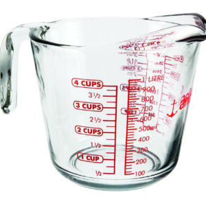 Anchor Hocking Triple Pour Embossed Glass Measuring Cup with White Lid, 8  Ounces